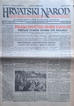 Hrvatski narod. Glasilo hrvatskog ustaškog pokreta III/173/1941