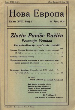 Zločin Puniše Račića / Revizija ustava / Decentralizacija novčanih zavoda (Nova Evropa XVIIII/2/1928)